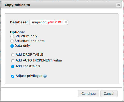 copy user tables data only