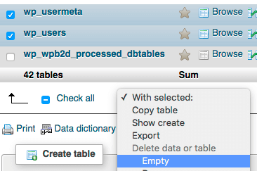 empty wordpress user tables