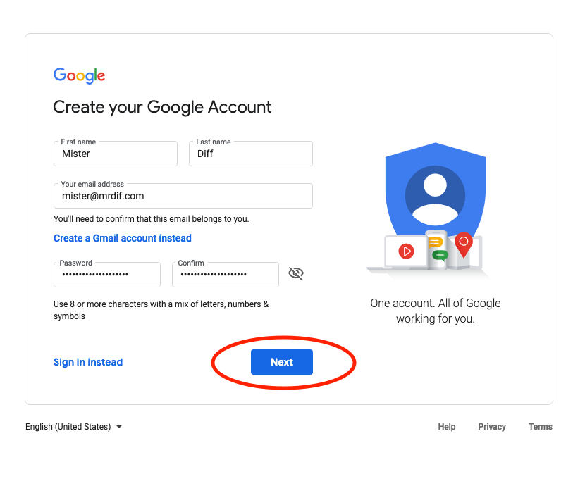 create your google account