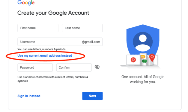 Create a Google Account without a Gmail Address
