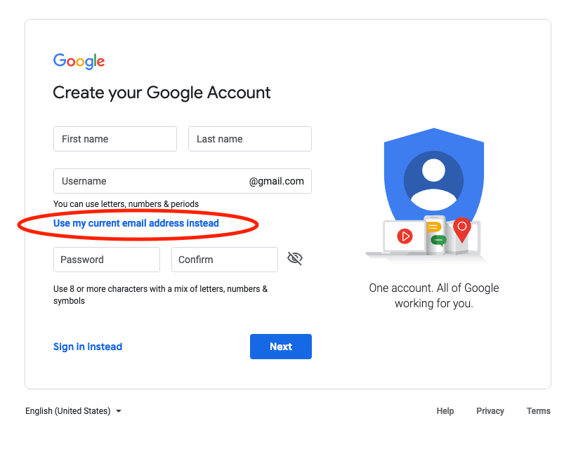 create email address google account