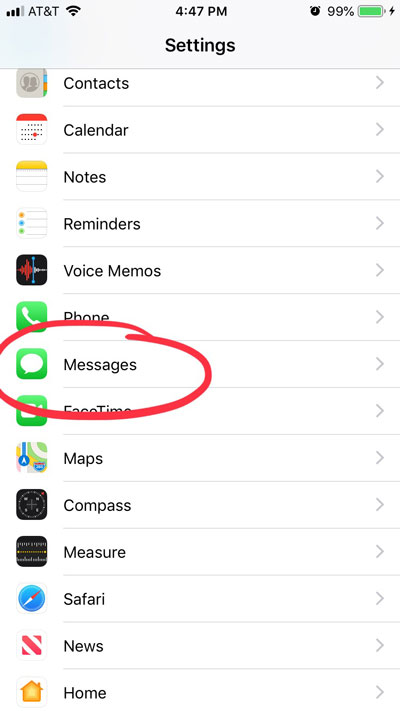 messages in settings on the iphone
