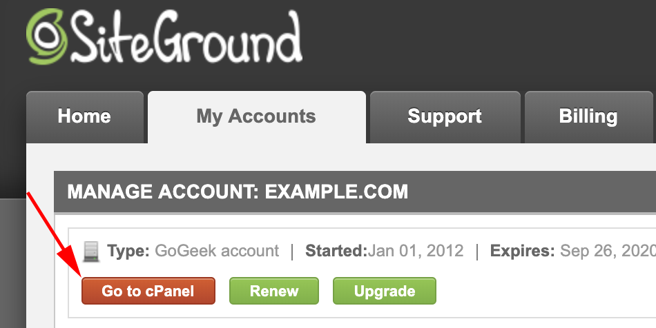 access cPanel on SiteGround
